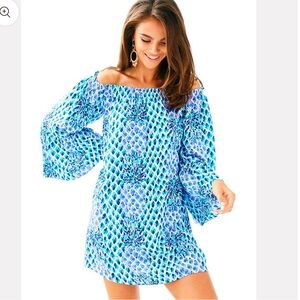 LILLY PULITZER Nevie Off the Shoulder Dress Mini Long Sleeve Beachy